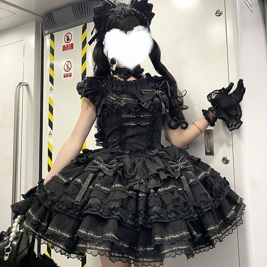 ゴスロリ ジャンパースカート レース ふんわり レイヤードスカート