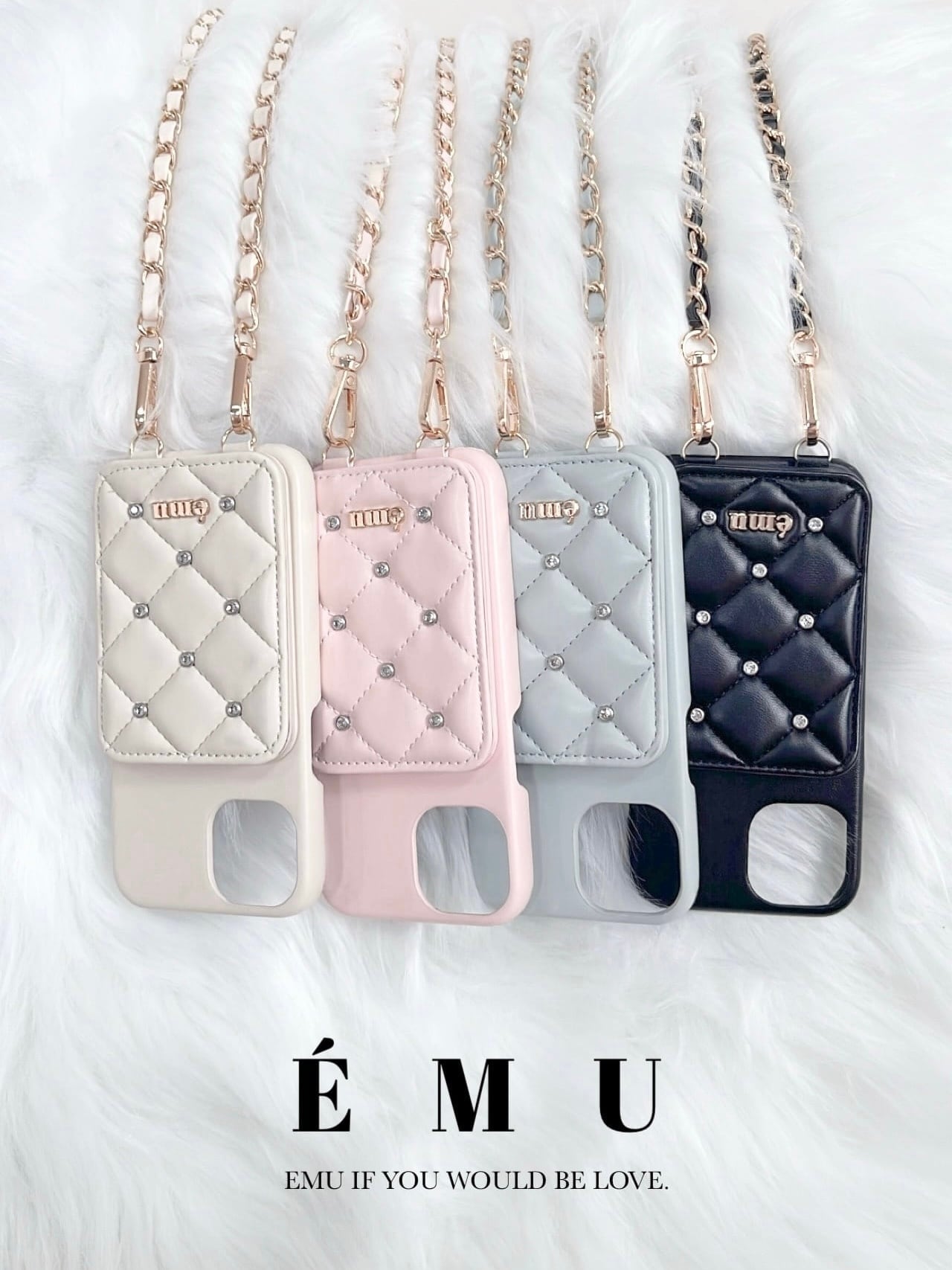 あやページ EMU スマホケース iPhoneケース 13pro 箱有 ÉMU キルティングビジューミラーiPhoneケース | emu.official.store