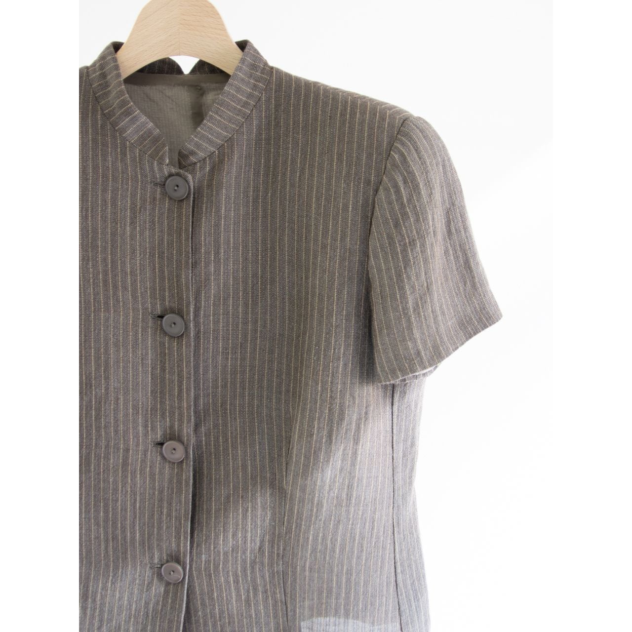 【Unknown brand】Mandarin Collar Jacket（マンダリンカラー半袖ジャケット ストライプ柄）