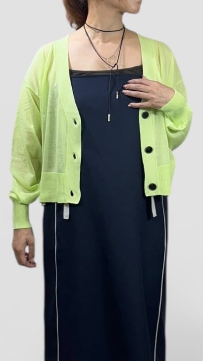 QTUME シアーニットクロップドカーディガン No.612-25066 ライム