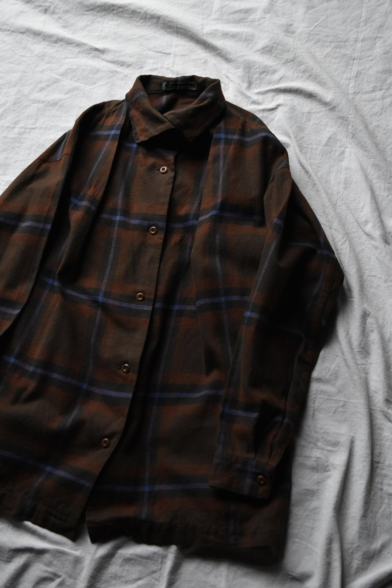 “ISSEY MIYAKE” 80s blown big plaid shirt