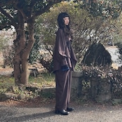 bicolor line flare sleeve PO/blue×black