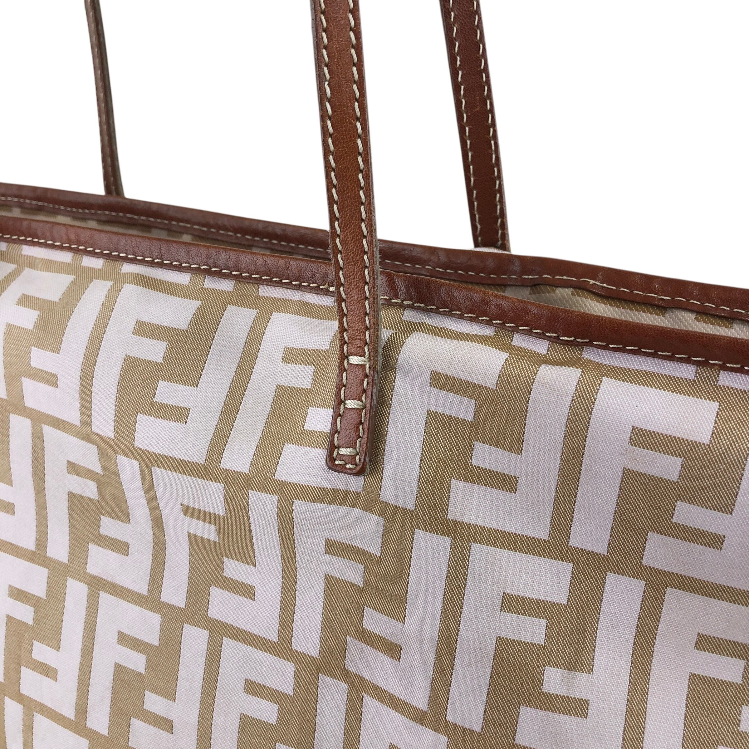 FENDI フェンディ ズッカ トートバッグ ベージュ キャンバス レザー