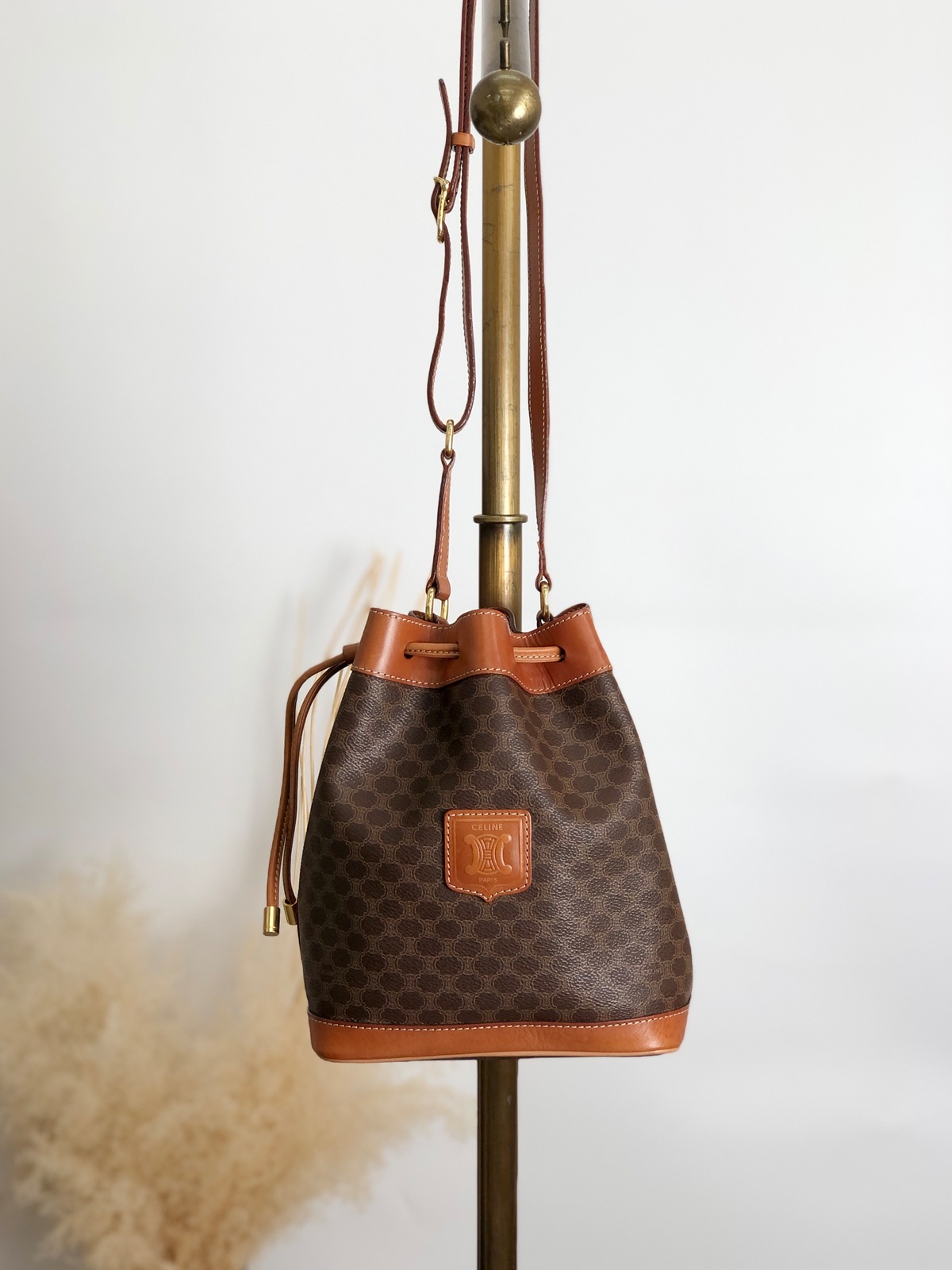CELINE セリーヌ マカダム ショルダーバッグ ブラウン ブラゾン型押し 