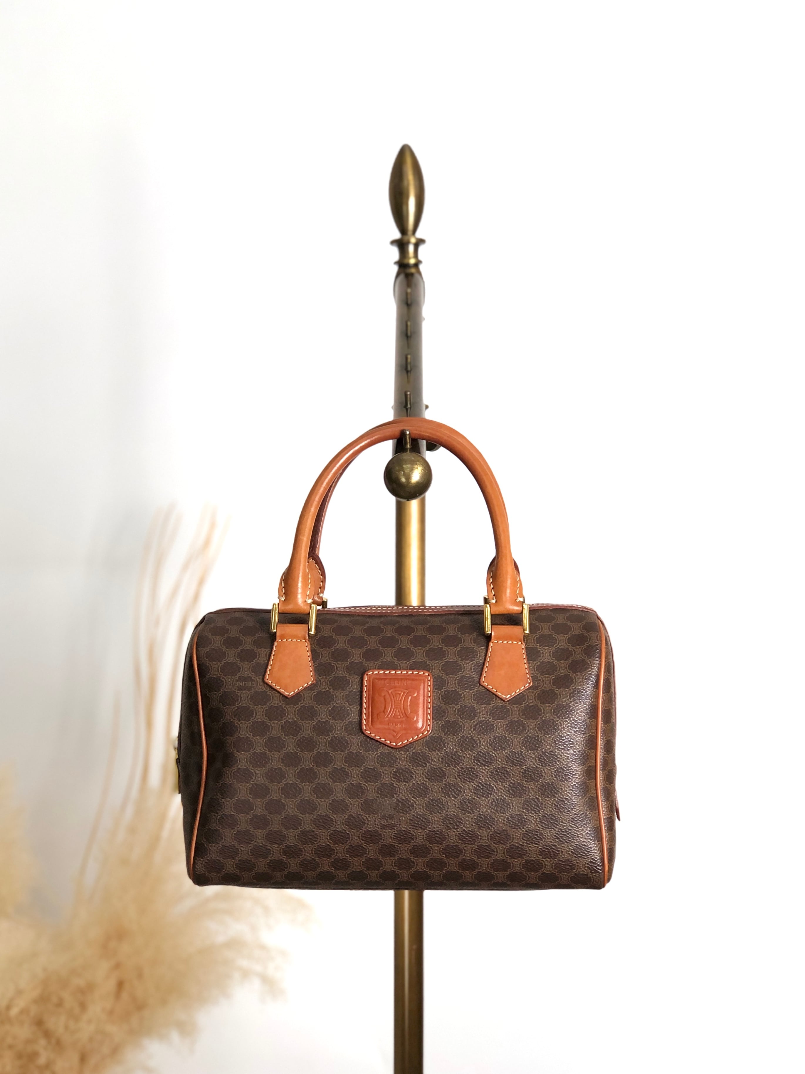 CELINE セリーヌ マカダム ハンドバッグ ブラウン トリオンフ PVC vintage ヴィンテージ オールド kavesa