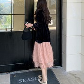 Black Velvet Patchwork Long Dress 5019