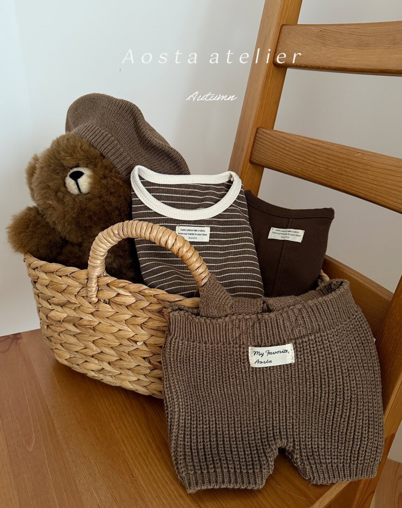 【Aosta】MomentボーダーリブTシャツ ブラウン 70~100cm - 6