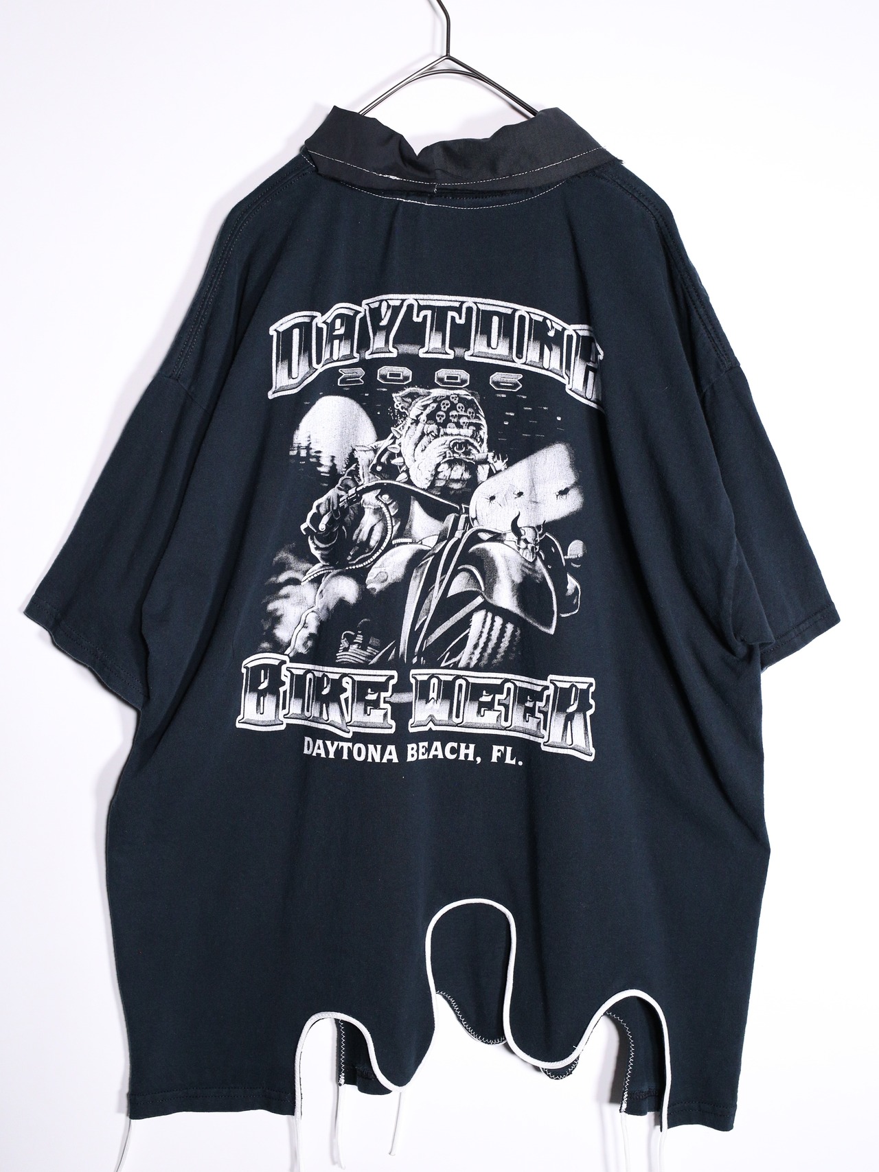 REMAKE / dorodoro white piping over size tee - 14