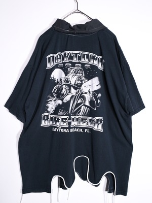 REMAKE / dorodoro white piping over size tee