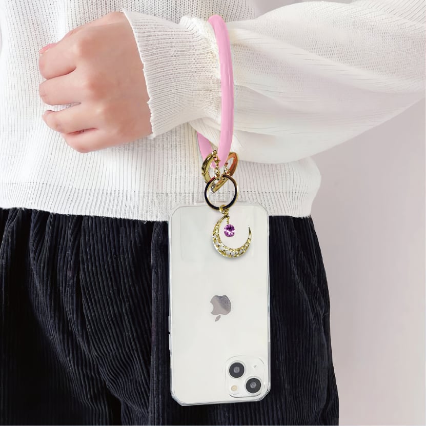 リストストラップ スマホ シリコン チャーム ピンクブルー 月 ムーン