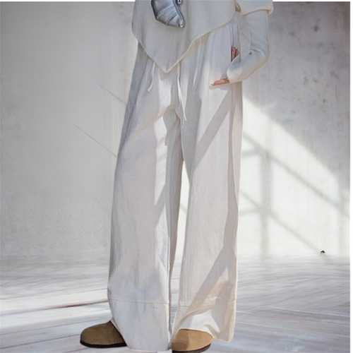 Solid color drop knit pants　000514