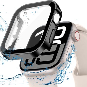 【在庫のみ】BOOLINN 可兼容 アップルウォッチ カバー Series 11/10/9/8/SE3/SE2/SE/7/6/5/4 対応 Apple watch 10 ケース 46mm 防水 一体型 新デザイン 3D直角エッジ 超薄型 PC+ガラス素材 高透過率 キズ防止 全面保護 apple watch 10 カバー(Series 11/1046m防水のブラック)