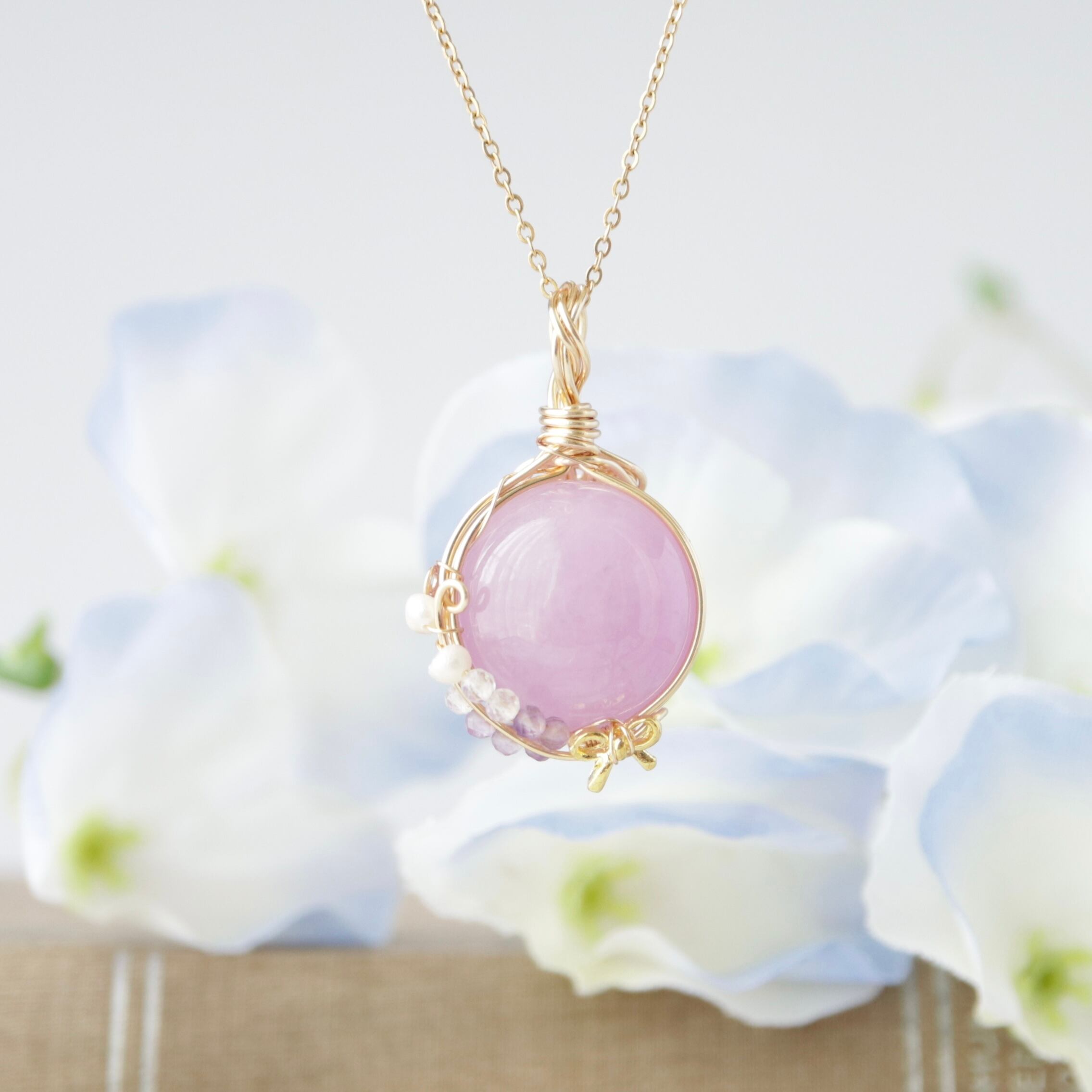 1点もの キャッツ・アイ クンツァイト ワイヤーラッピング