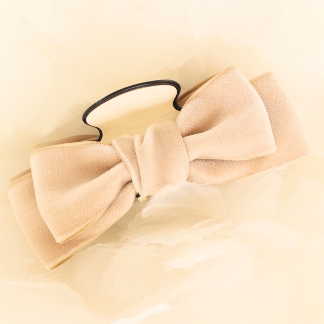 ベルベット×サテンリボン｜10.5cmバンスクリップ｜ライトベージュ