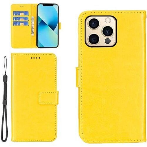 KSK iPhone 16 ProMax対応 手帳型 ケース カード イェロー 収納 レザー 携帯カバー 銀行カード現金 スマホケース ネット スタンド 防塵 防水 スマホケース全面保護 耐摩擦手触りが良い耐衝撃 高級合皮上質 手帳型 人気YELLOW 3416