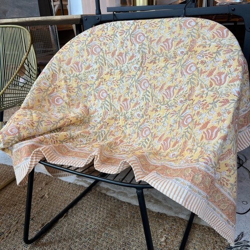 MULTI CLOTH  Carino Block Print　マルチクロス カリーノブロックプリント　　ボタニカル　　マルチカバー　　テーブルクロス　　ソファーカバー　ベッドカバー　サフランイエロー　cloth　Yellow