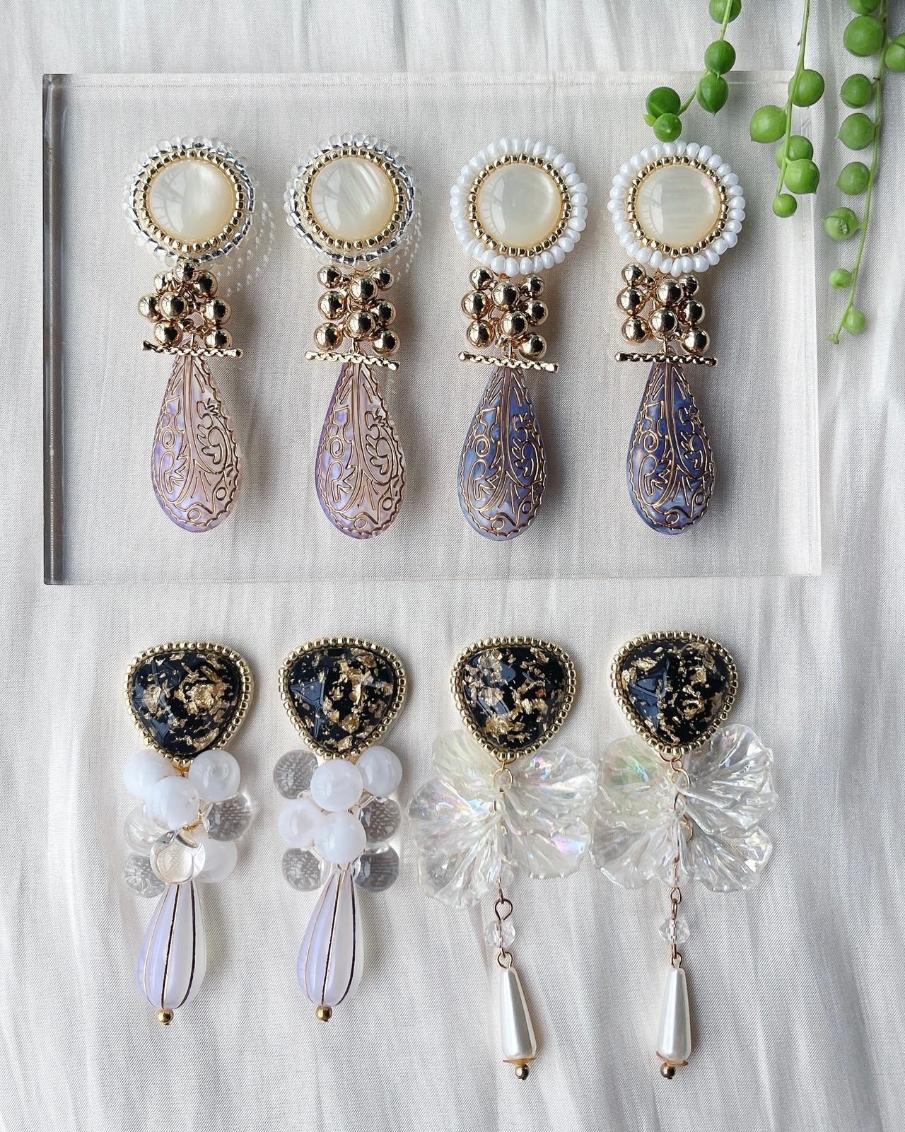 No.851【ﾋﾟｱｽorｲﾔﾘﾝｸﾞ】ビーズ刺繍×アンティーク風 | MiRai