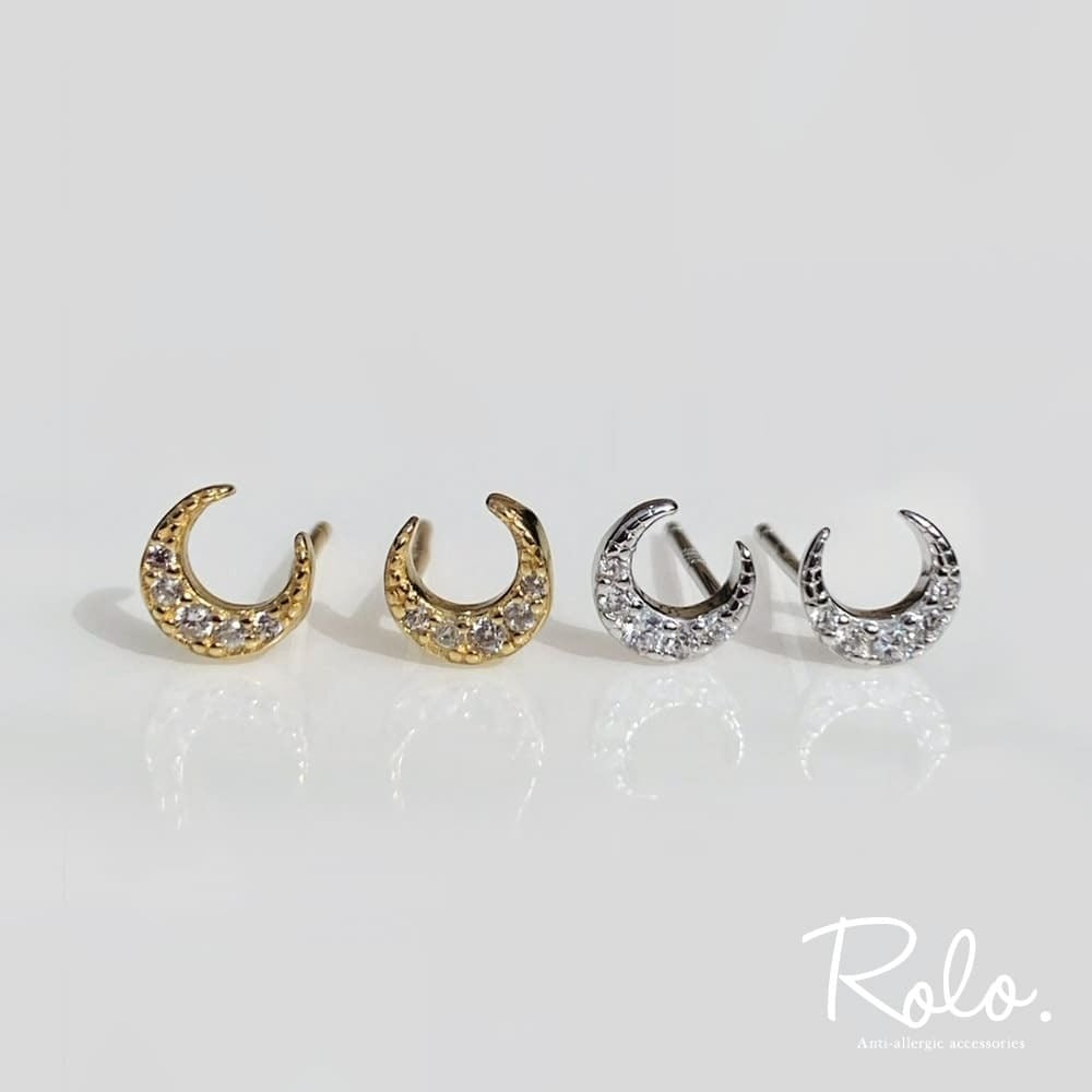 CZクレセントムーンminiピアス シルバー925 | Roloshop BASE店