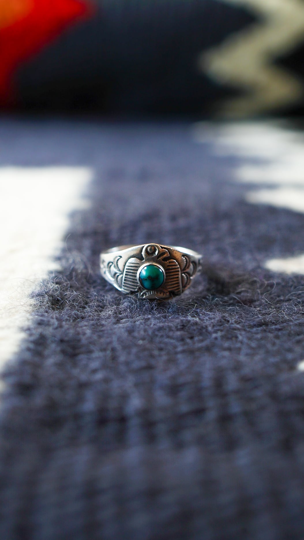 【1920-1940s】ナバホ ターコイズ & サンダーバード & スワスティカ 逆卍 & スネーク リング 《ネイティブアメリカン フレッドハービースタイル シルバー ヴィンテージ》