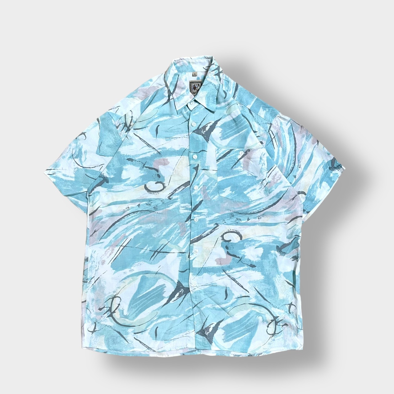 【fashion report】半袖シャツ レトロ 個性的 ビスコース 柄シャツ 総柄 柄物 オールパターン M パステルカラー US古着