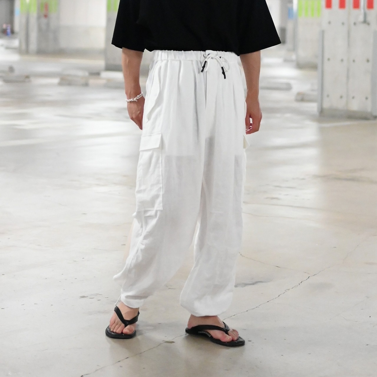 INTERIM(インテリム)RAMIE SHEER LAWN HYPER BIG S/S OPEN COLLAR SHIRT, 257(オーバーパンツ)コーディネート