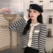 ✞ストライプショート丈ニットカーディガンセーター ジャケット CA ラウンドネック♡大人女子☆ ロング レトロ スウィート ✞ゴスロリ SM ミリ 甘ロリ クラロリ 和ロリ エレガント 黒ロリ 姫ロリ 華ロリ BB-BB39990545601