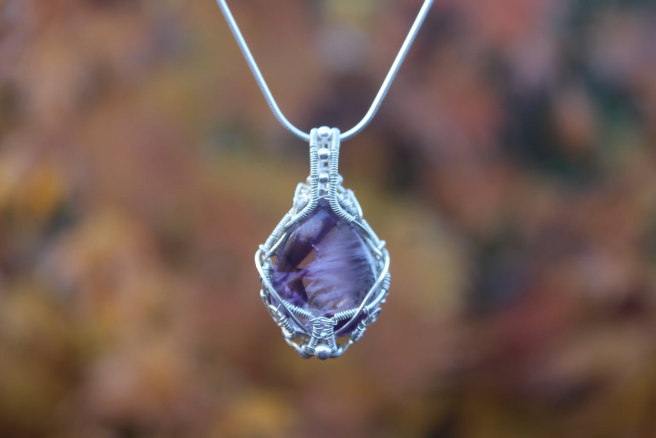Trapiche amethyst silver925 wirewrapping pendant