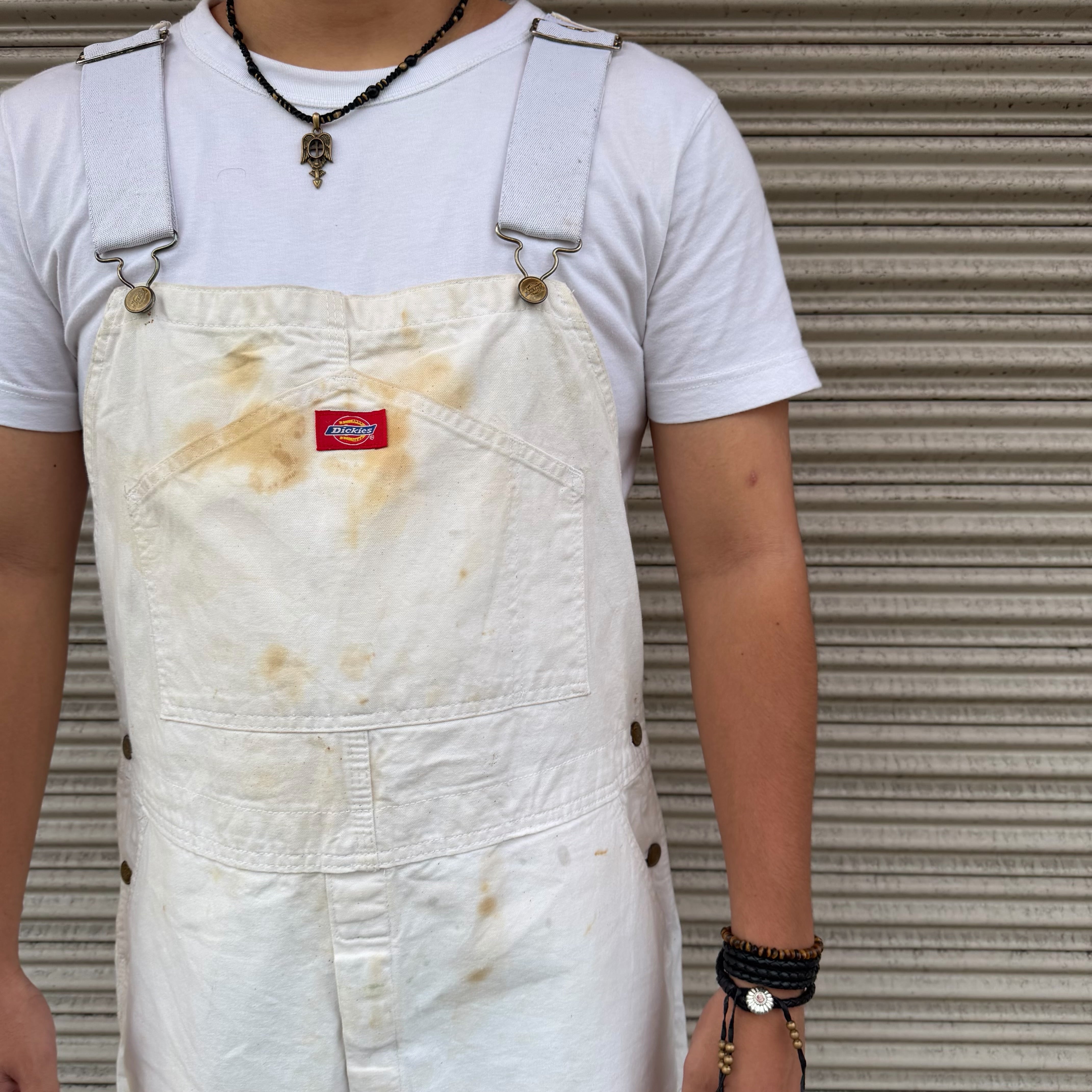 【Dickies ディッキーズ】オーバーオール　ペンキ加工　ホワイト 90s Dickies ペインター オーバーオール ワークパンツ ホワイト