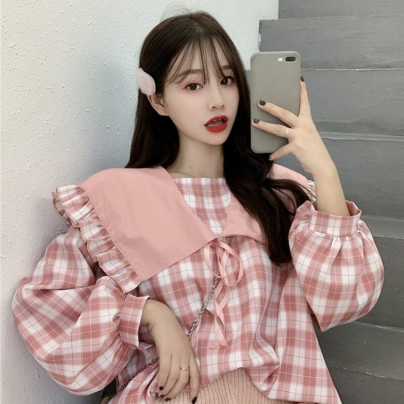 スプリングオータムトップス カラーシャツ 長袖スリーブ ロング 大人ガーリー スウィート キュート カジュアル 春物 秋物 萌量不足33990263150