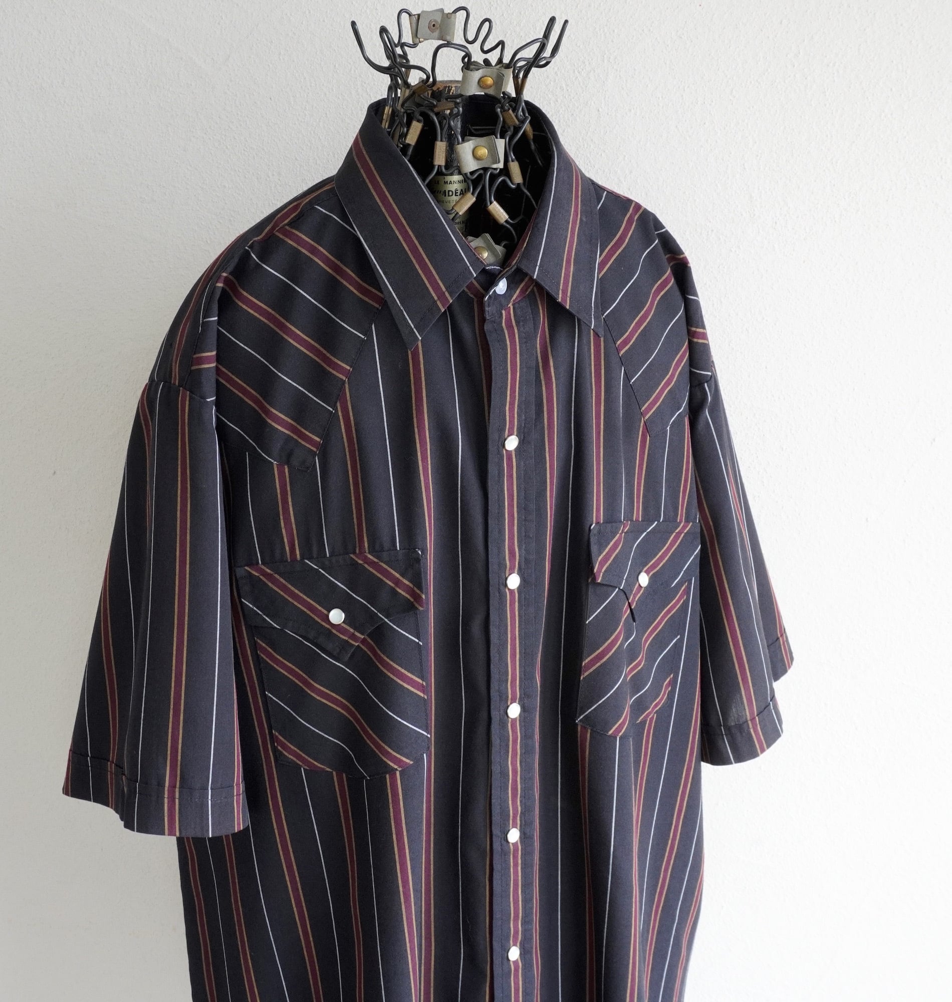 1990's〜2000's [PLAINS] S/S ウエスタンシャツ ブラック系 ストライプ
