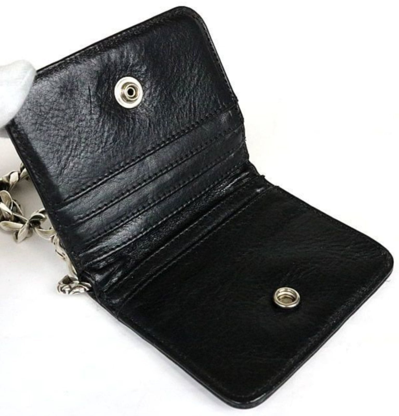 新品同様 CHROME HEARTS クロムハーツ TV MAN クラシックチェーンウォレット CHクロスパッチ シルバー925 ブラック 中古 4a000549 CHROME HEARTS クロムハーツ TVMAN クラシックチェーン付き クロス
