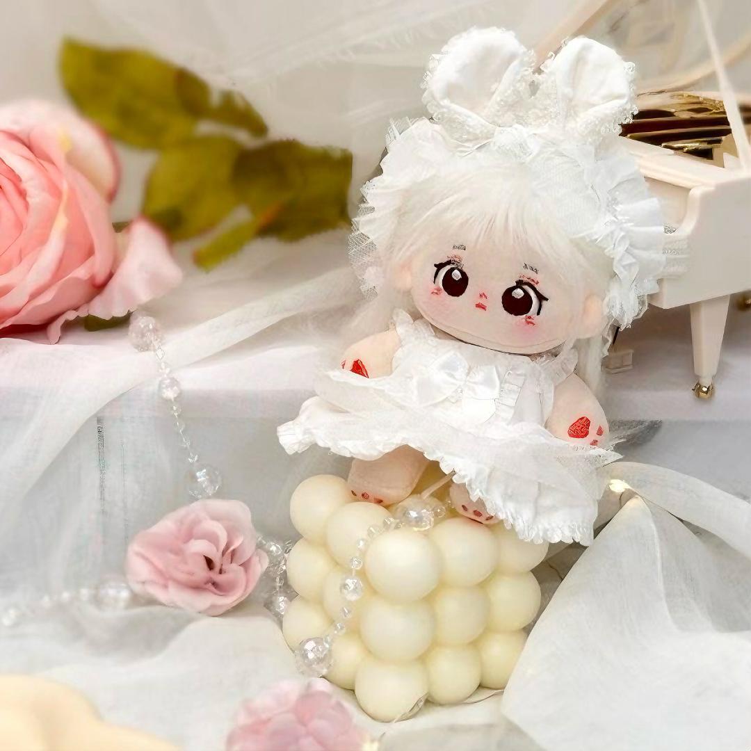 着せ替え ぬいぐるみ服 10cm 白ドレス ちびぬい 耳付き ぬい活