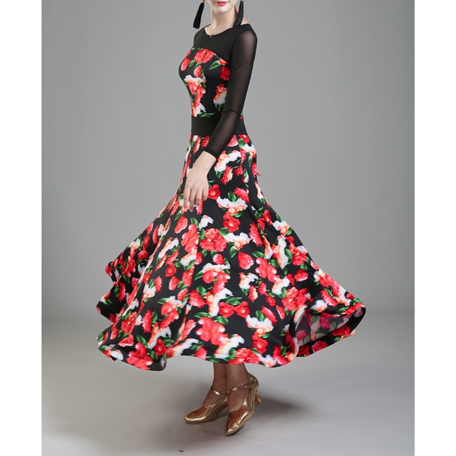 メッシュスリーブ ボートネック フレア ダンスドレス 4col　D00420