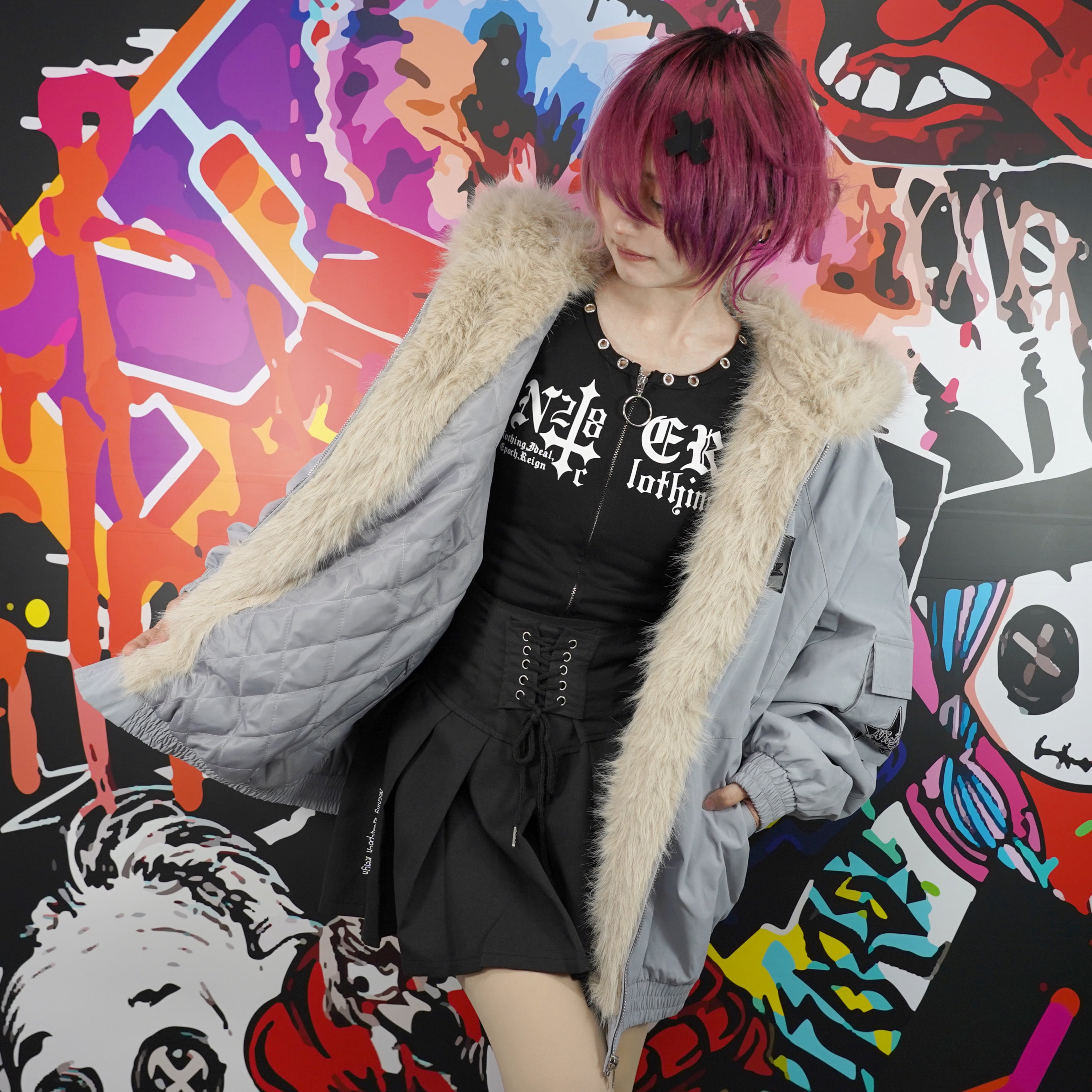 超防寒!!UNISEXファーフード中綿入りアウター【GRAY】 | NIER CLOTHING