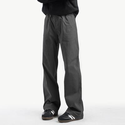 メンズ 綿素材 ワイドストレートパンツ イージーパンツ ネイビー グレー ネイビー 4XL ゆったりシルエット