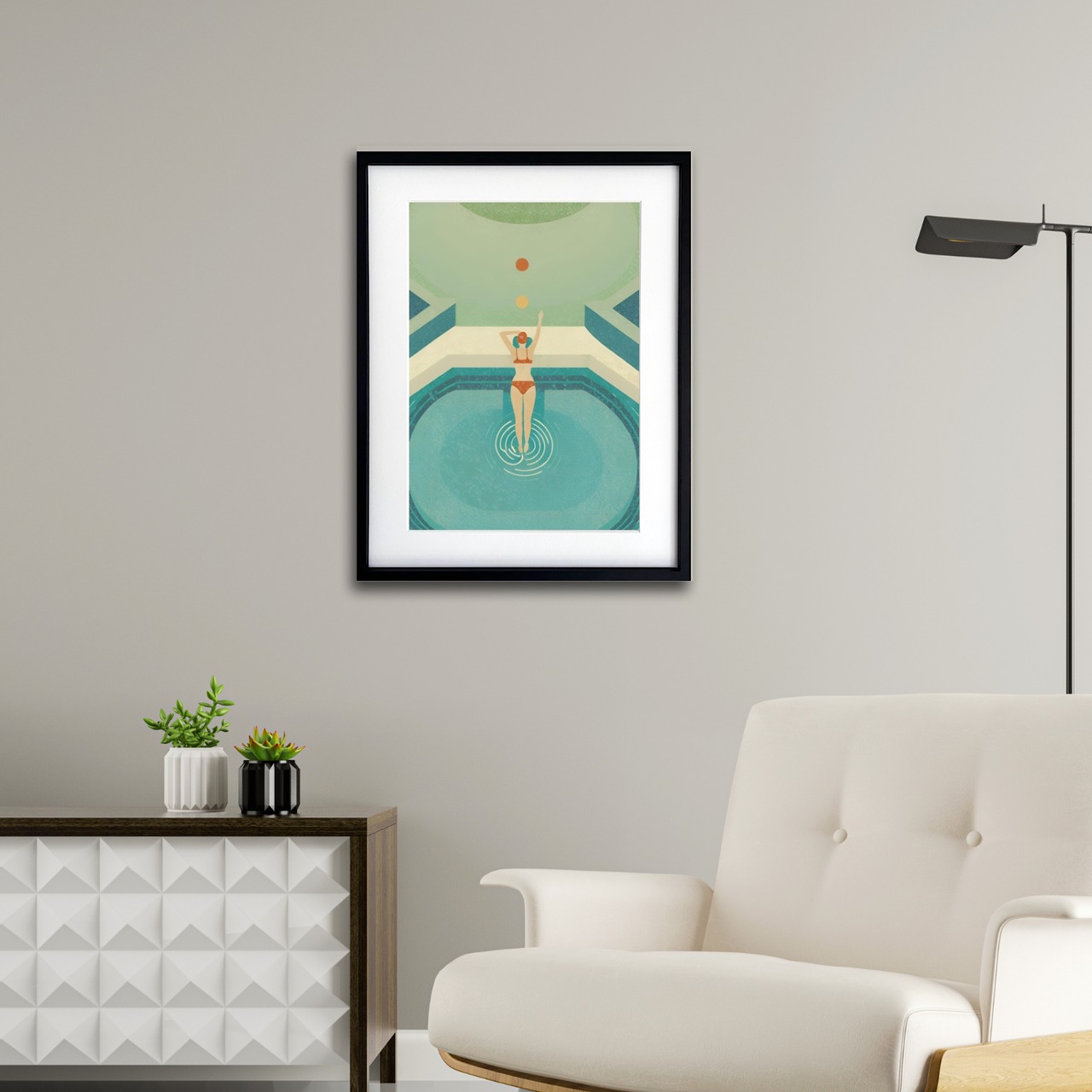 Summer Dive｜爽やかなブルーが広がるモダンアートポスター｜夏の開放感とリゾートムードを纏う洗練インテリアA4ポスター