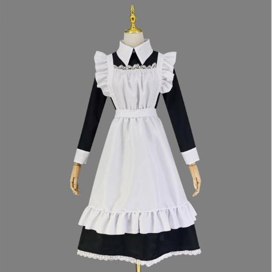 サブカル 服 地雷系 通販 メイド服 長袖 ロング丈 コスプレ ロリータ 衣装 レトロ 制服 コンカフェ衣装 キャスト衣装 メイドカフェ