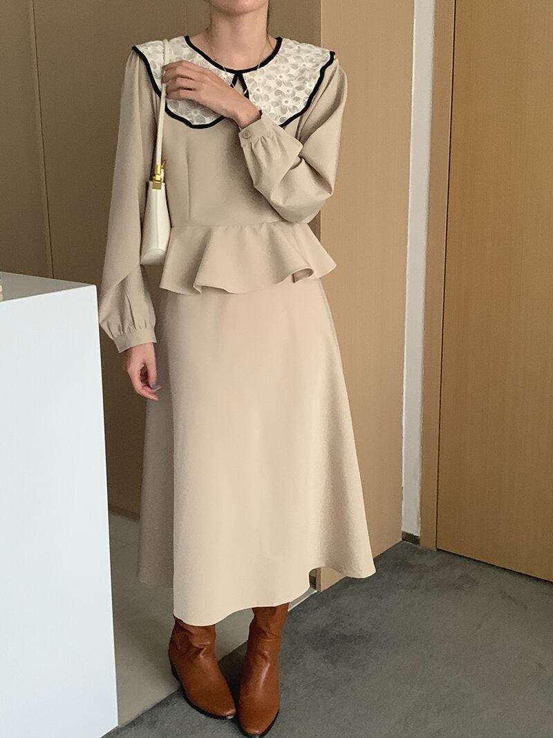 ドレス オータムカラーハイウェストスカート ロング 秋物 ビッグFスモールZ韓国50270332168