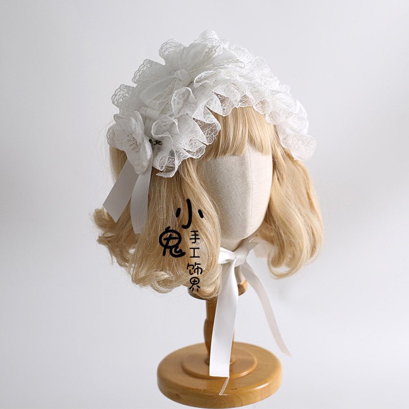 純白の祈りを捧げる総レースの耽美な甘ロリヘッドドレス ホワイト |WithU