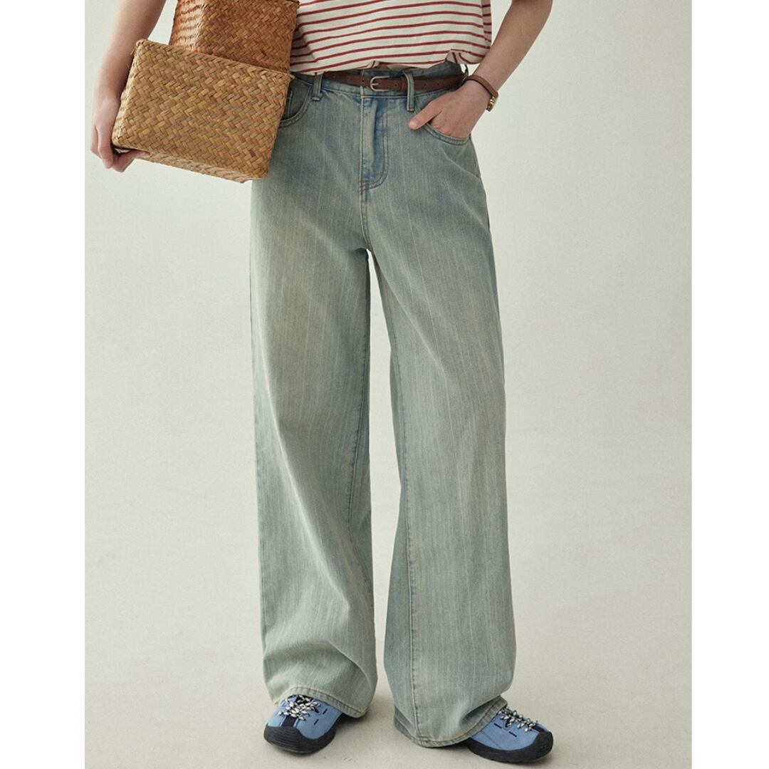 blue high waist loose straight jeans