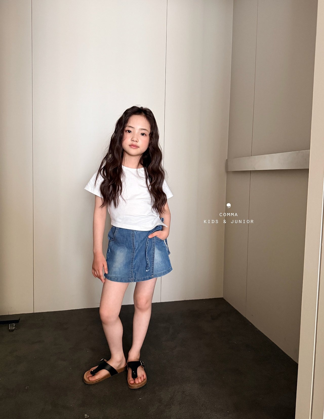 [COMMA] Wrap denim skirt Pants (140/150) / [콤마] 랩청치마바지 (140/150)