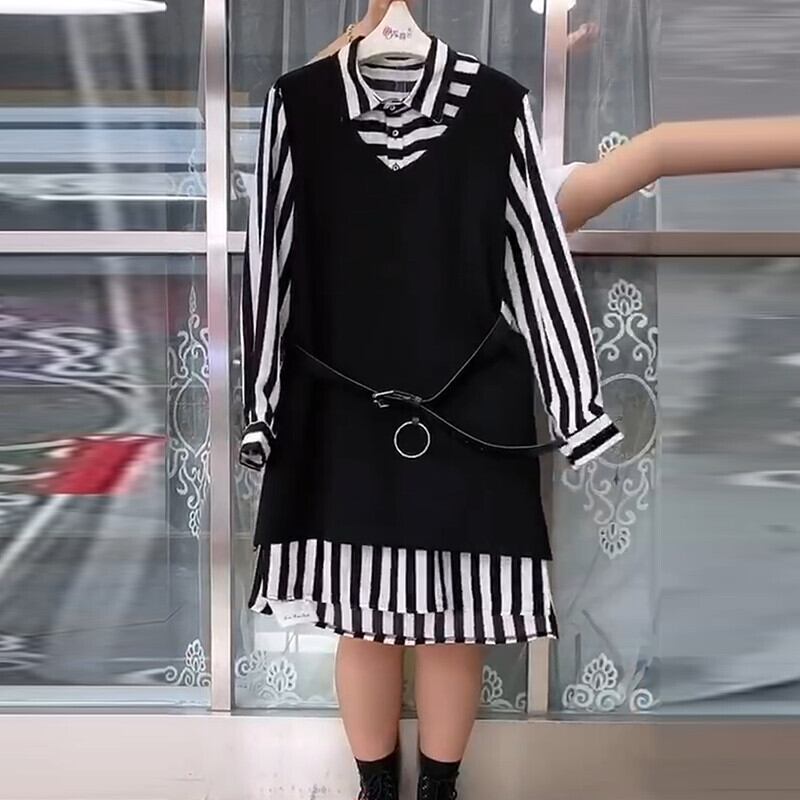 オータムベルト シャツ ドレス 大きめサイズ 秋物 ハーネス ミックスインファッション40280484553