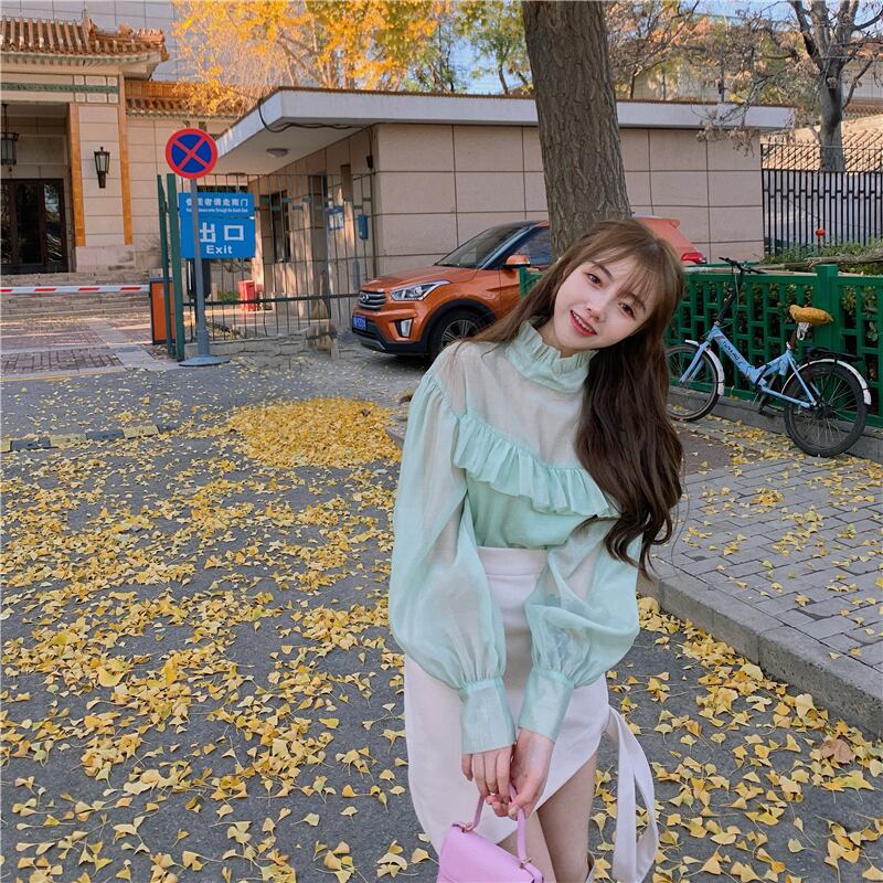 シャツ オータムウィンターショートスタイルブラウス ロング 秋物 冬物 ブラックストロベリース32719089562