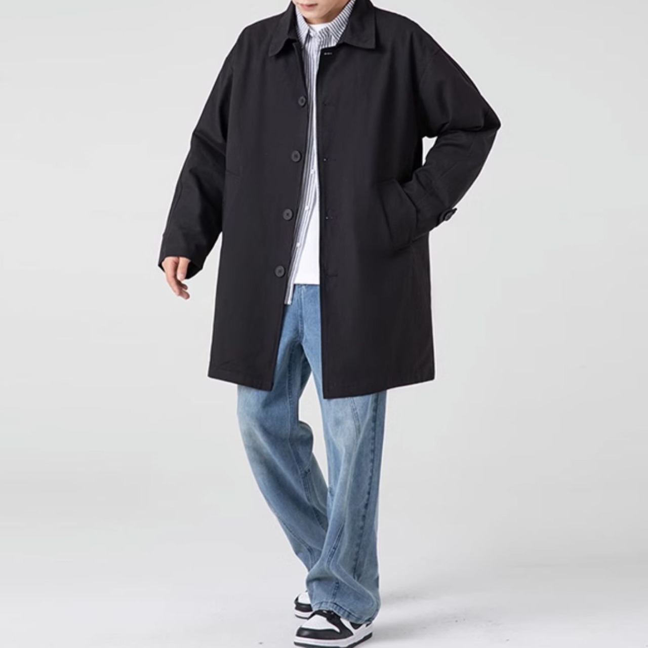 ロング丈 ストレートシルエット フロントボタンコート af0133