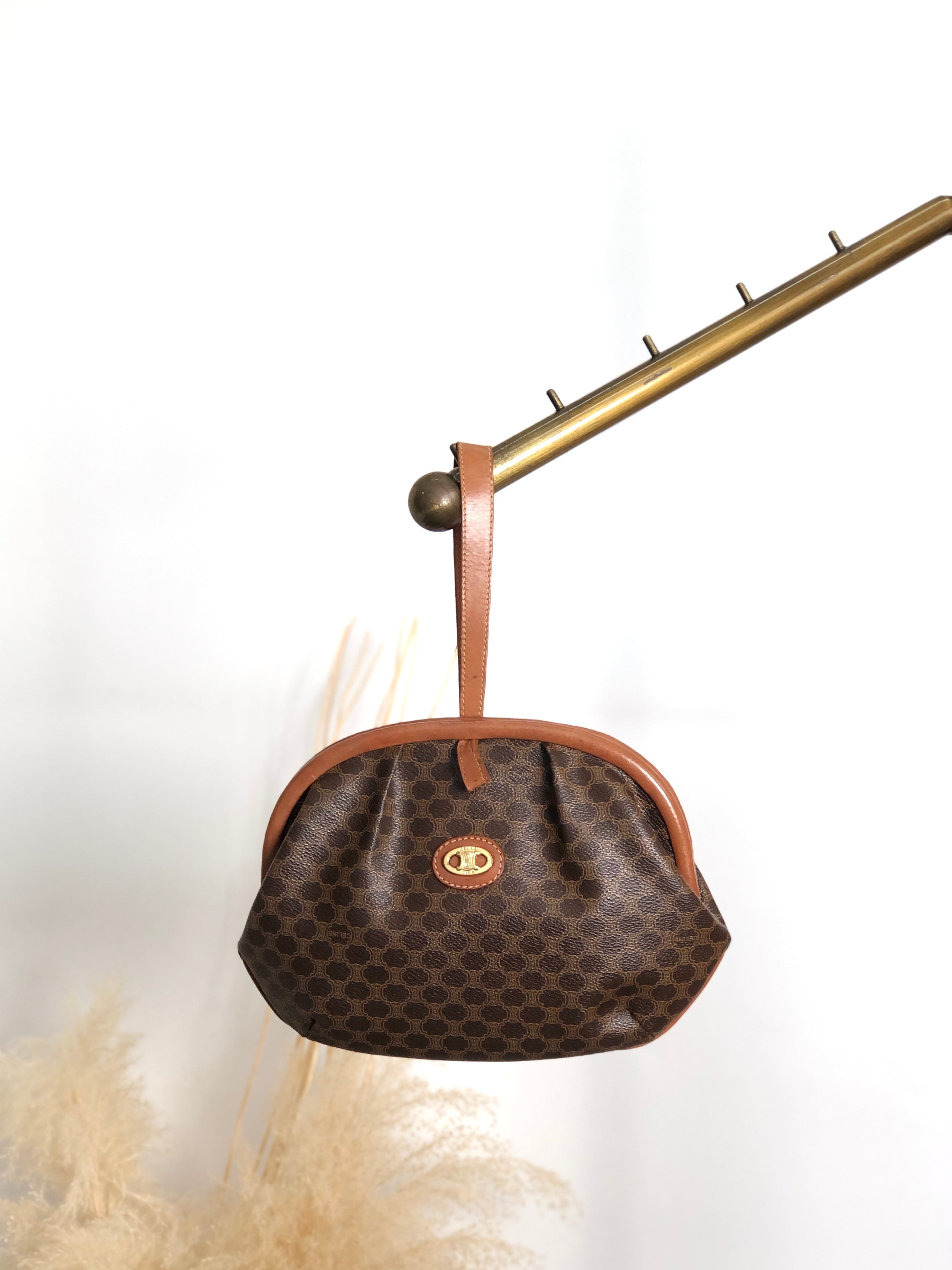 CELINE セリーヌ マカダム ショルダーバッグ ブラウン がま口 PVC