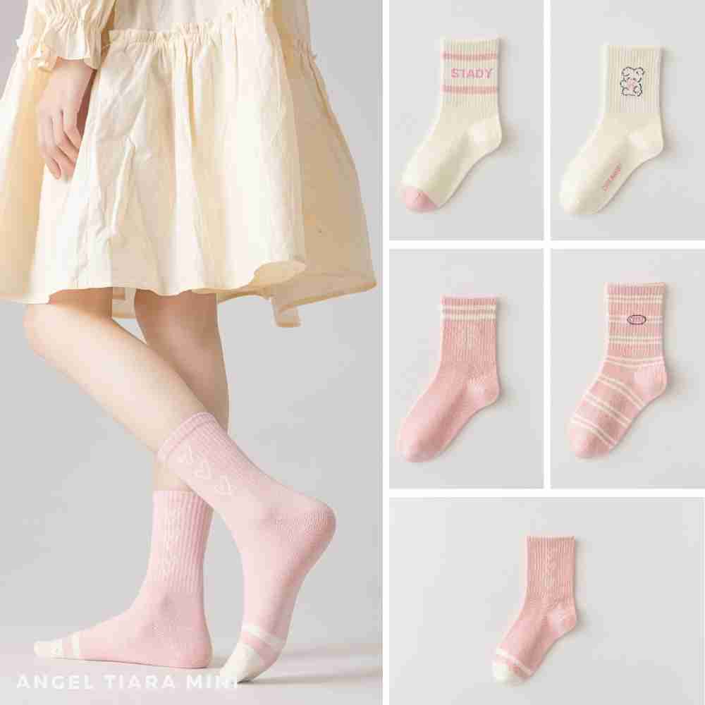 KG543 靴下 キッズ 女の子 5足セット ピンク リボン うさぎ チェック