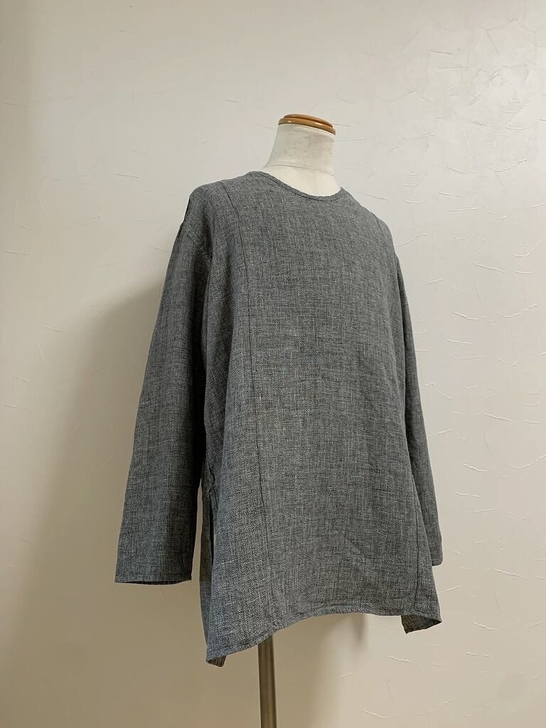 Linen Fabric Crew Neck Pullover Shirt "FLAX"