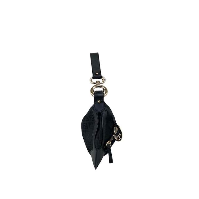 FENDI フェンディ ズッカ ショルダーバッグ ブラック ロゴチャーム キャンバス×レザー ワンショルダー vintage ヴィンテージ オールド j5ktnr