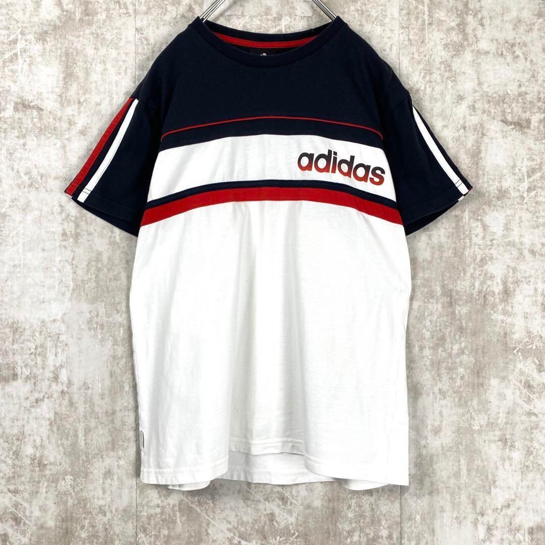 90s adidas アディダス 黒×白 3本ライン Tシャツ VINTAGE