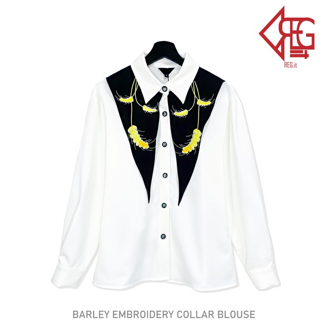 【REGIT】【即納】BARLEY EMBROIDERY COLLAR BLOUSE 韓国ファッション 韓国服 ブラウス ユニークなブラウス かわいいブラウス 個性的なデザイン 白ブラウス